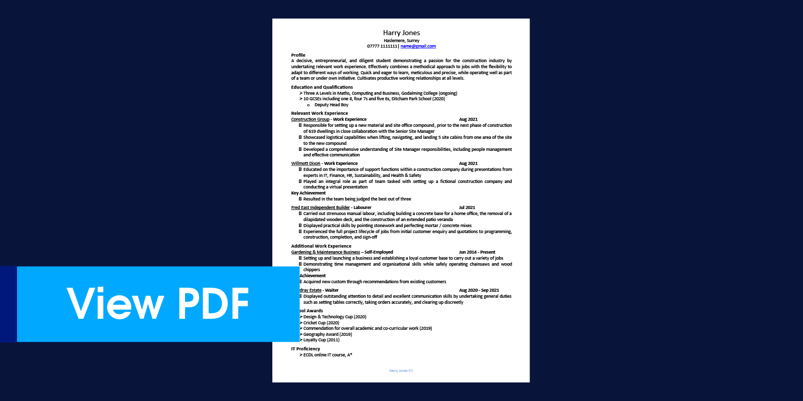 Teenager CV example 3 from TopCV
