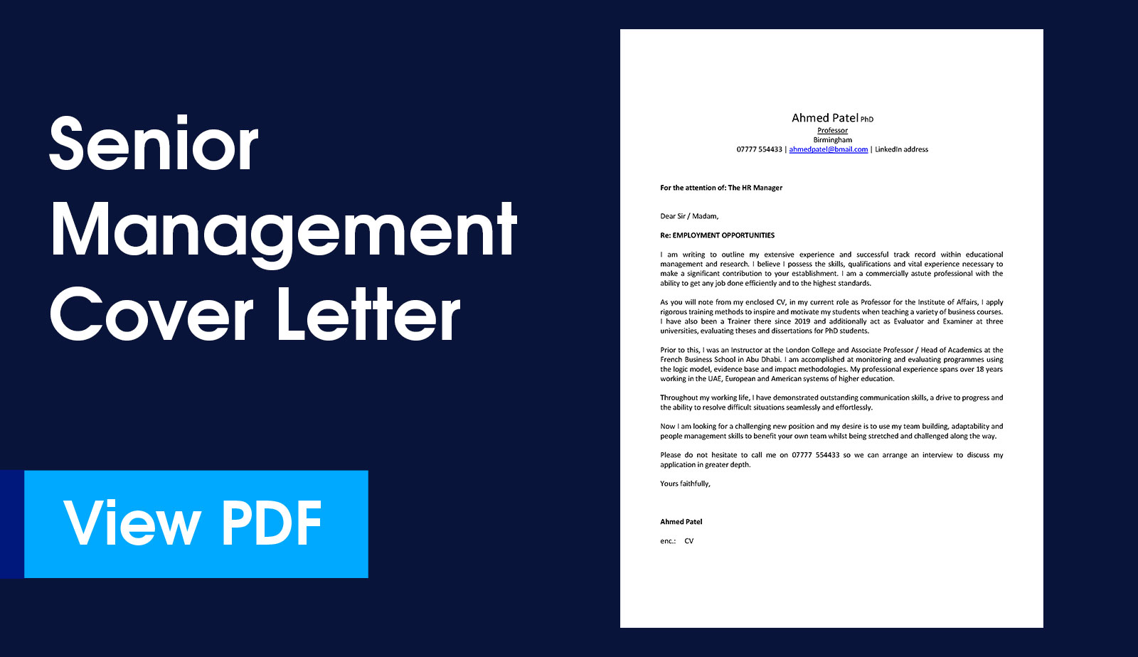 Senior management cover letter example