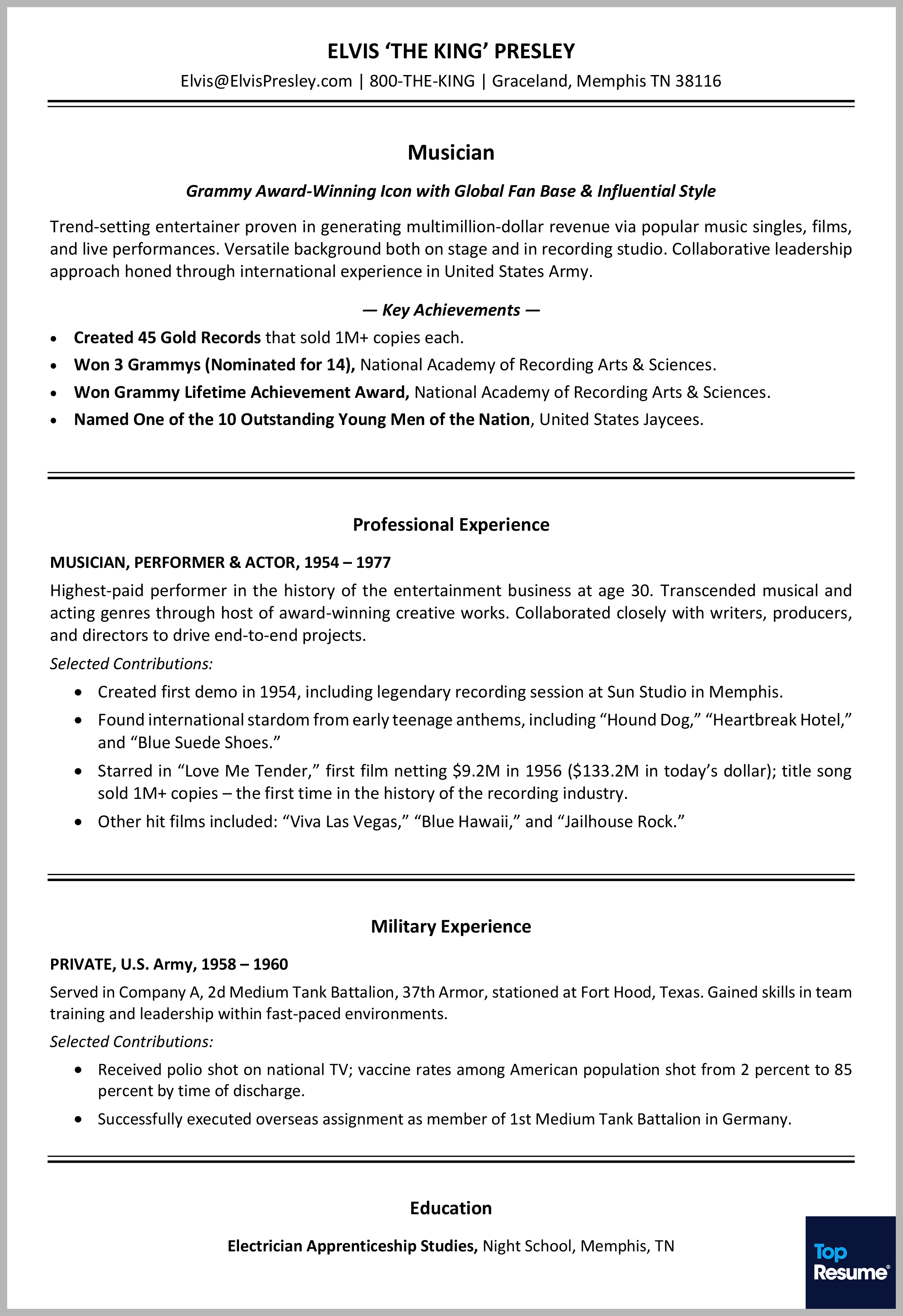 Elvis resume