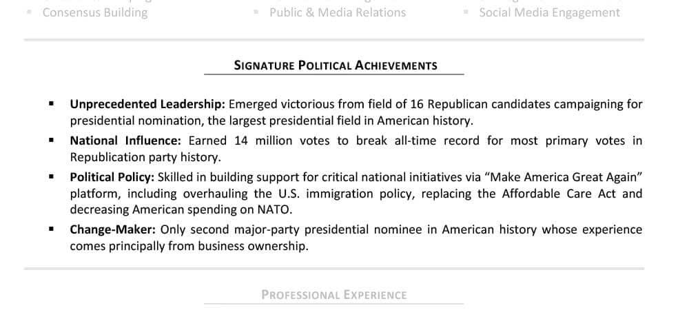 Senior Resume Achievements Sample Donald Trump