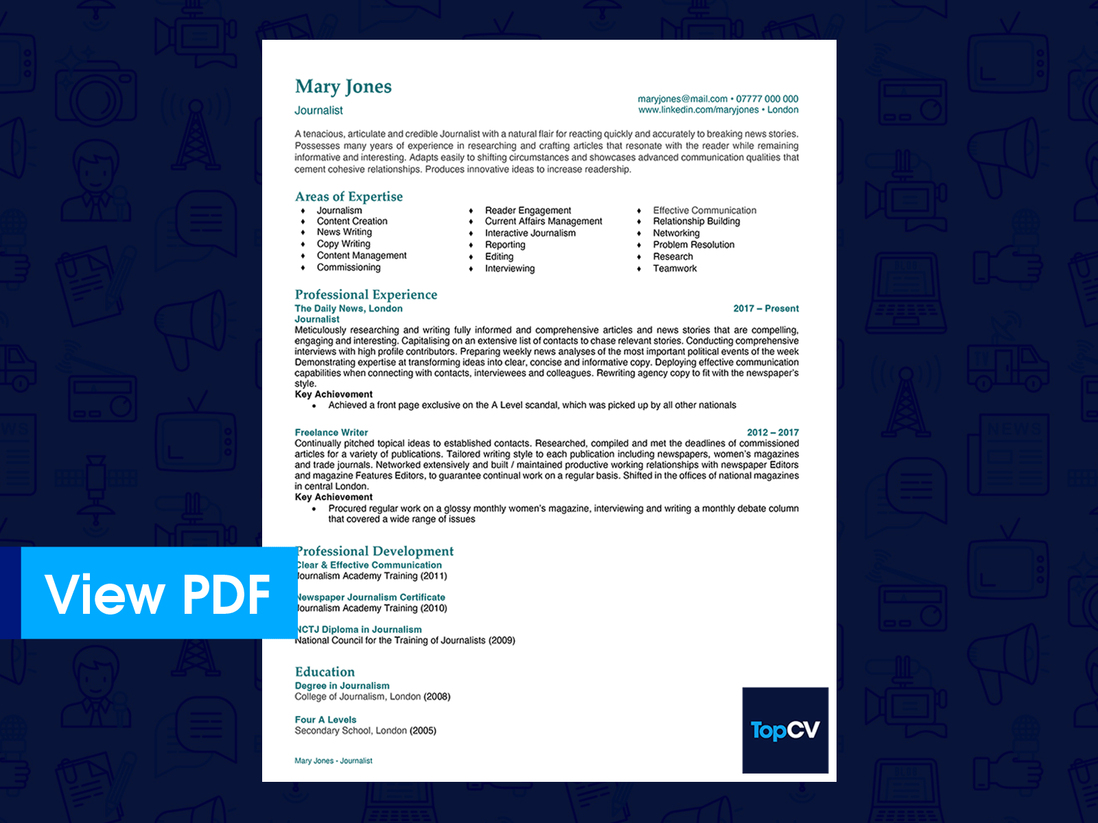 TopCV Example Journalist CV Preview