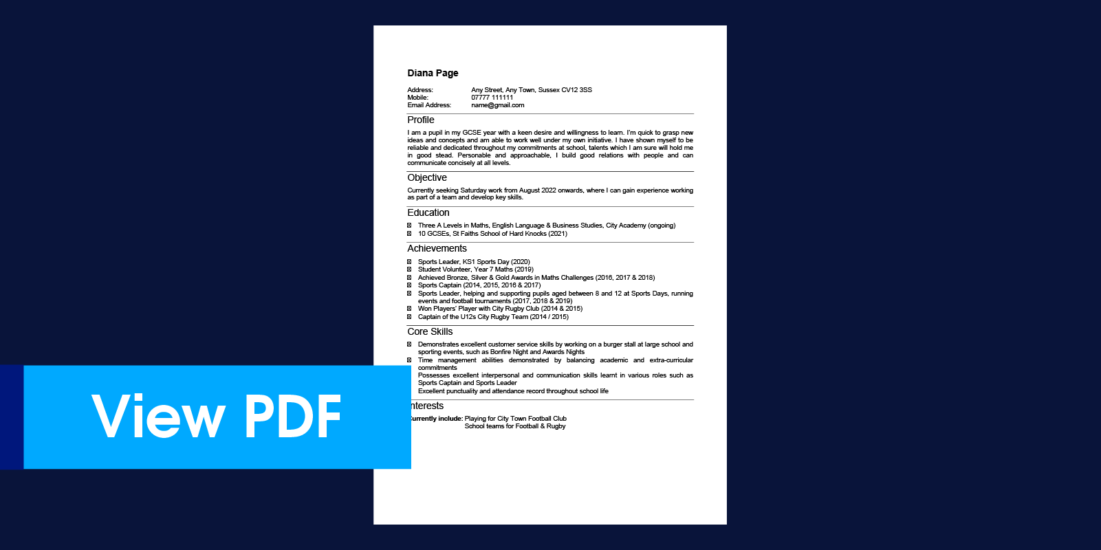 Teenager CV example 4 from TopCV