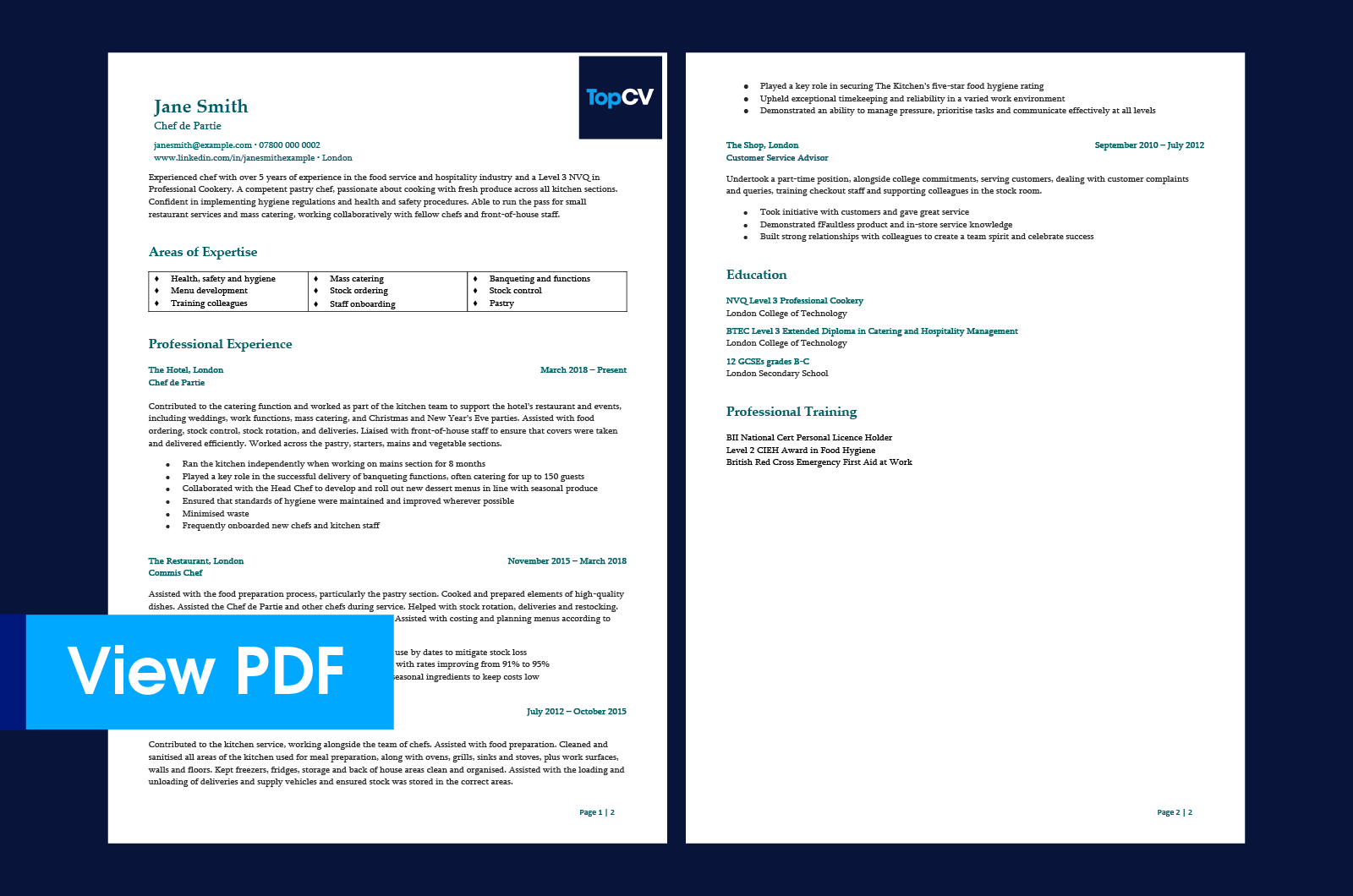 TopCV example of Chef CV preview