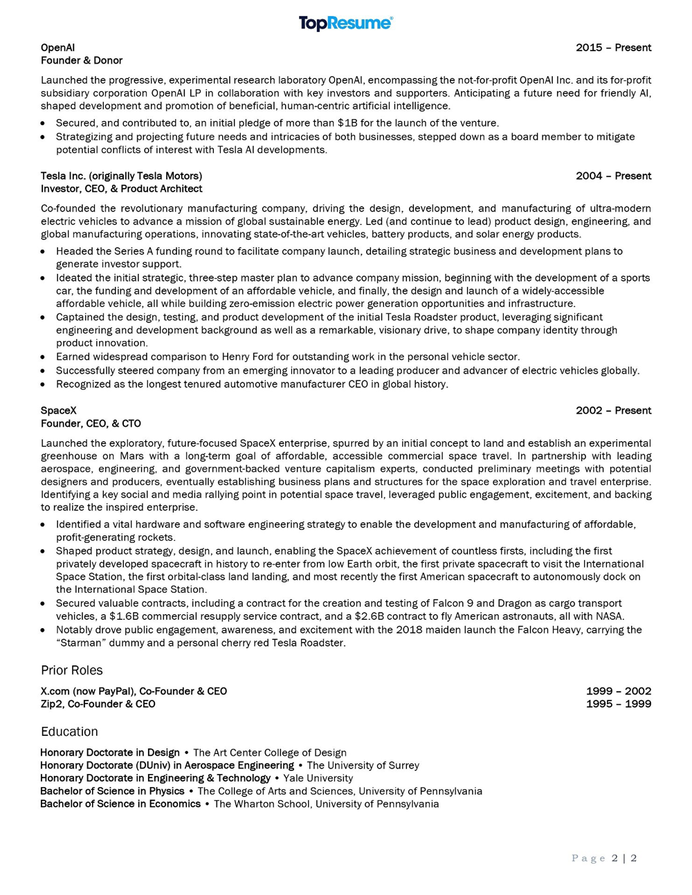 Elon Musk's Resume 2