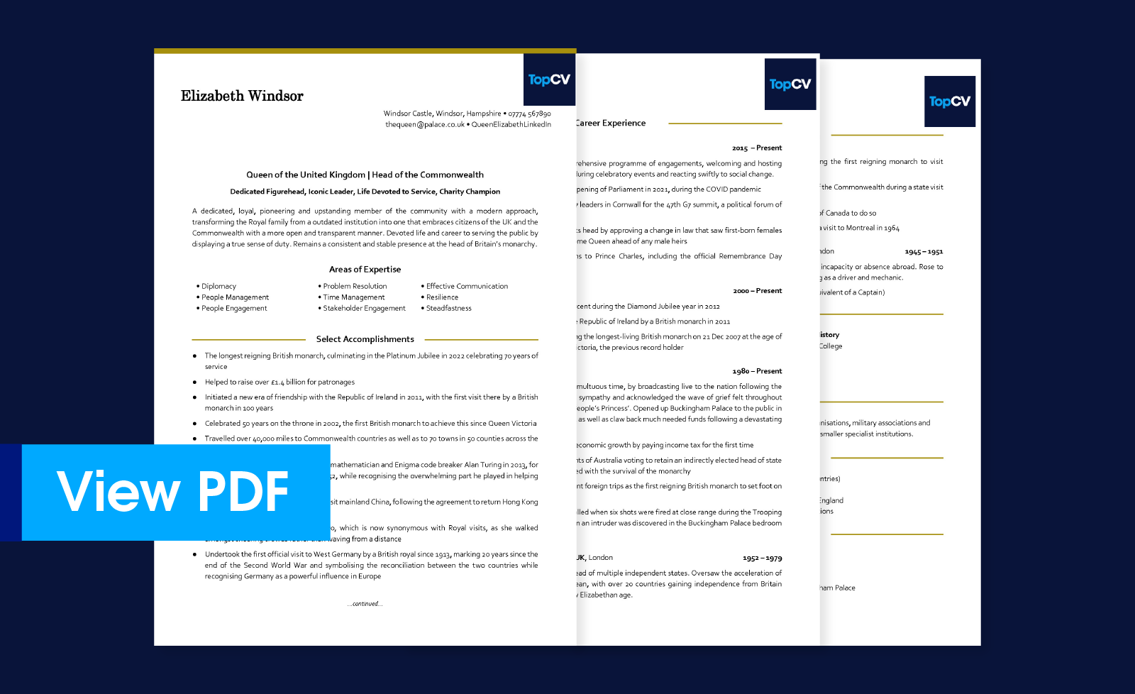 Preview of the Queen's CV