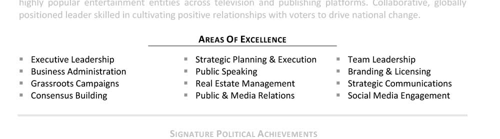 Senior Resume Areas of Expertise Sample Donald Trump
