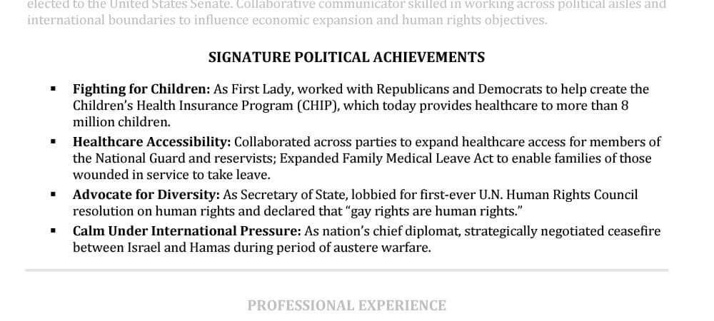 Senior Resume Achievements Sample Hillary Clinton