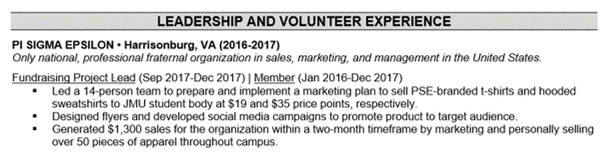 Sample Volunteer Experience on Entry-Level Resume