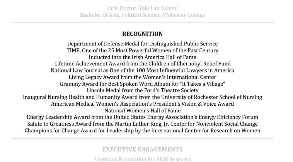 Sample Senior Resume Recognition Section Hillary Clinton