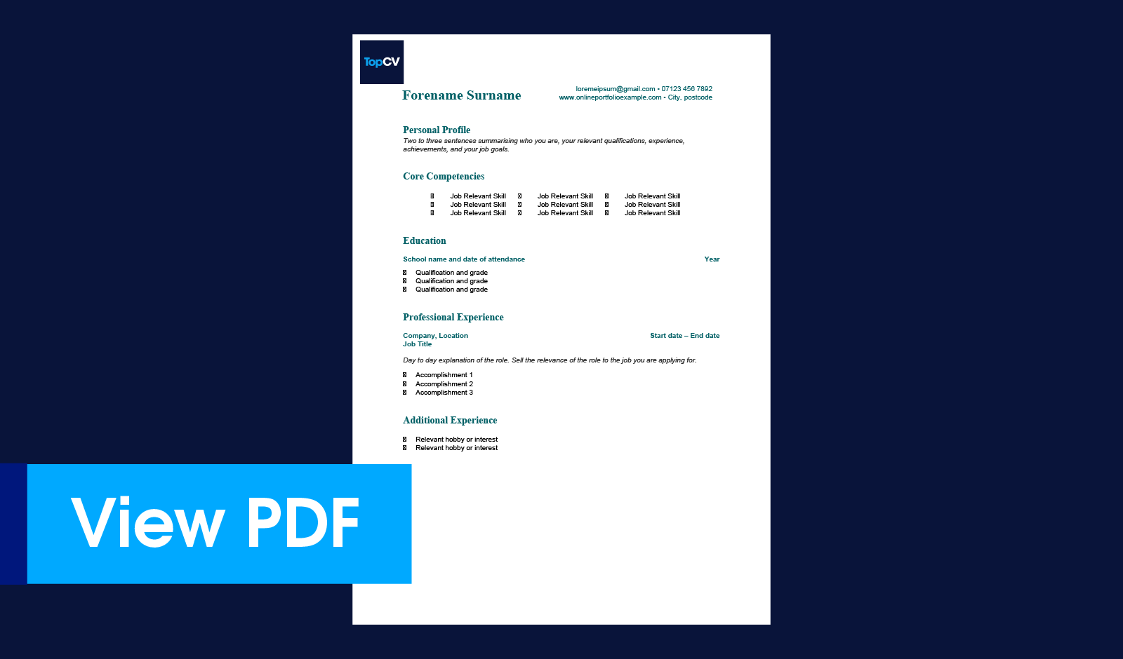 School leaver CV template