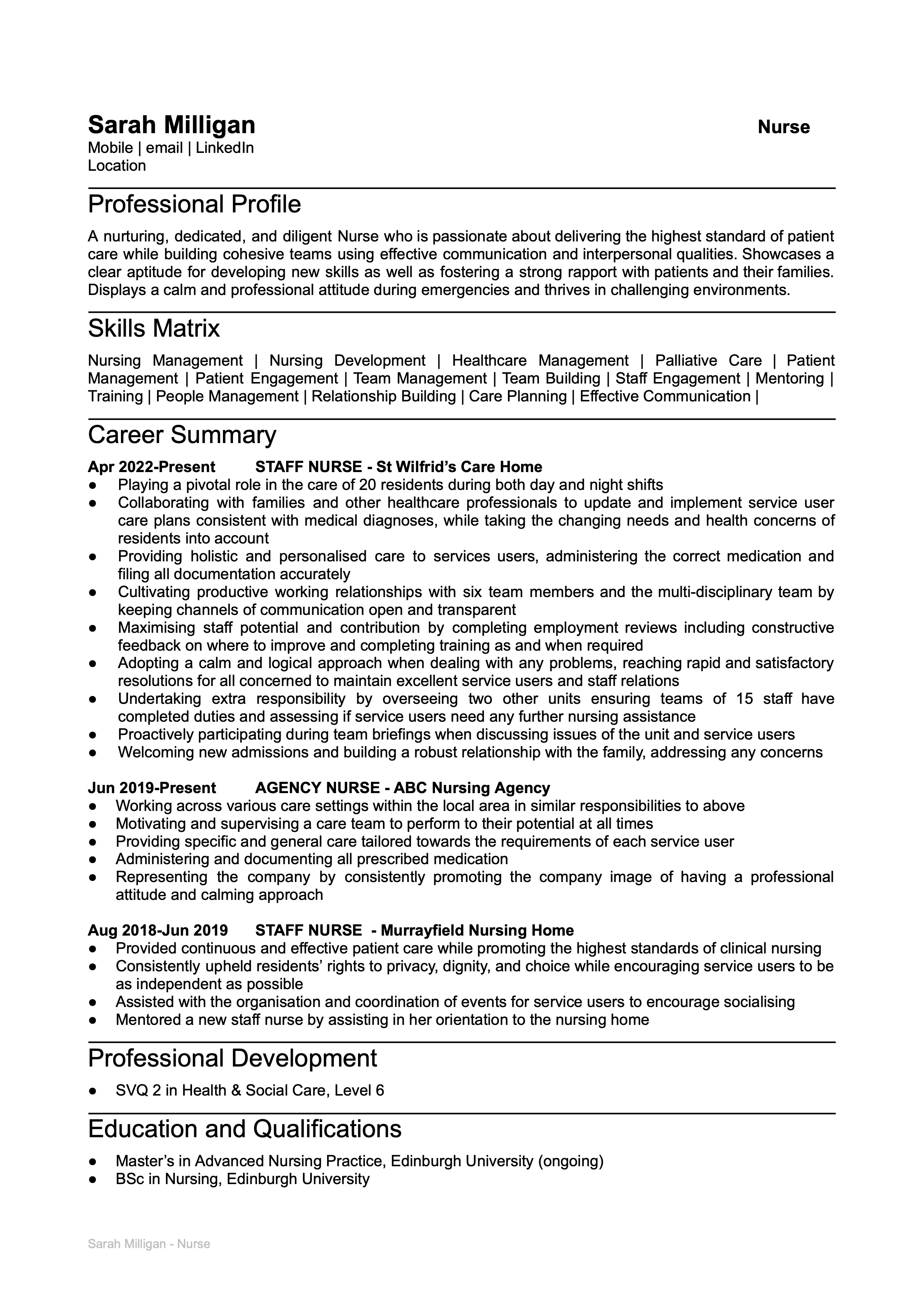 image of a nursing resume example