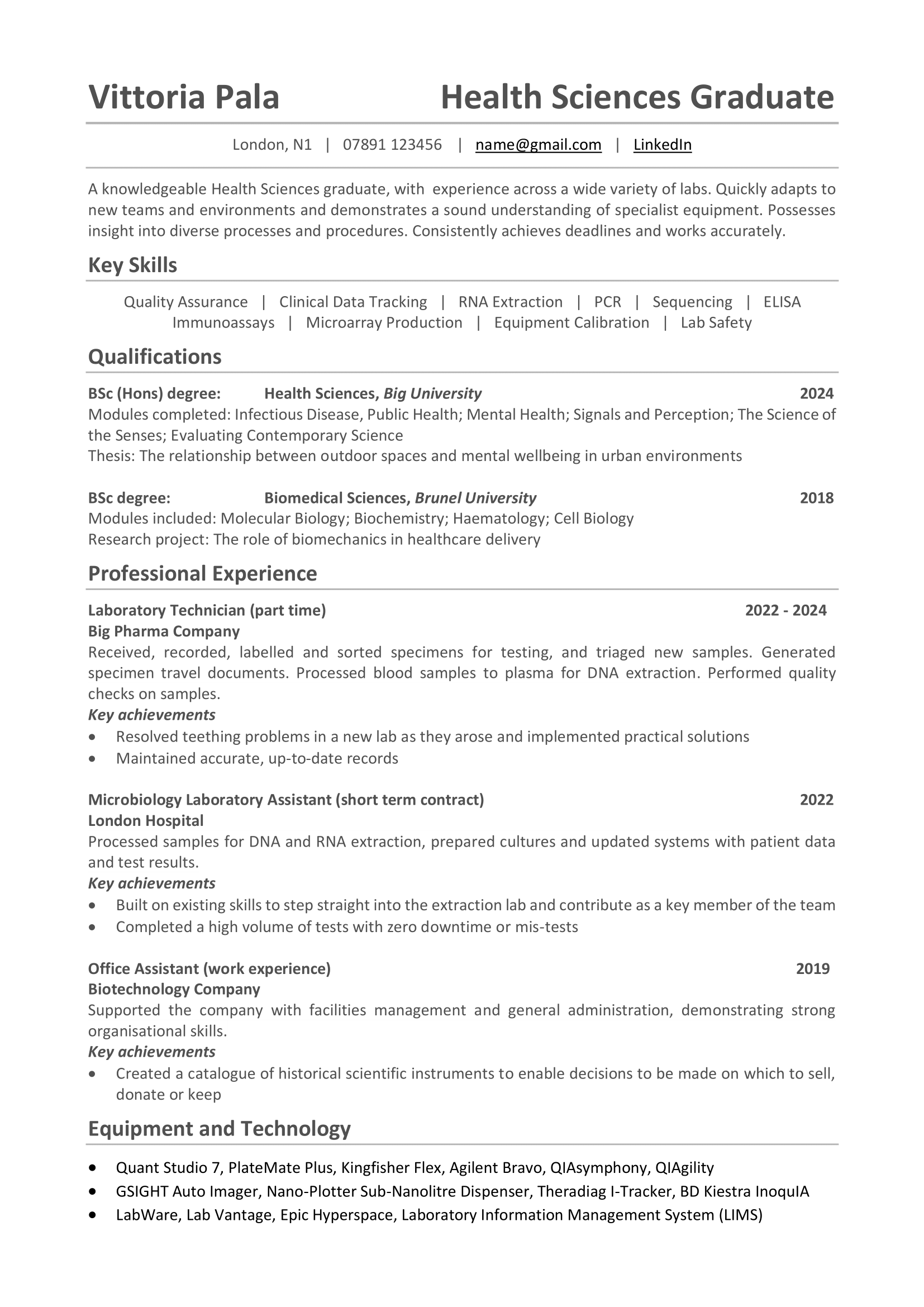 second cv example student
