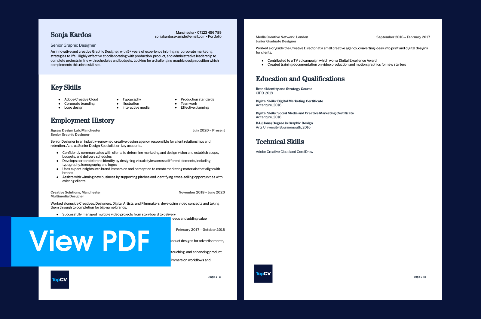 Graphic design CV example by TopCV