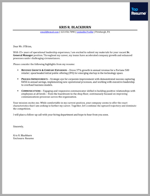 Free Cover Letter Sample