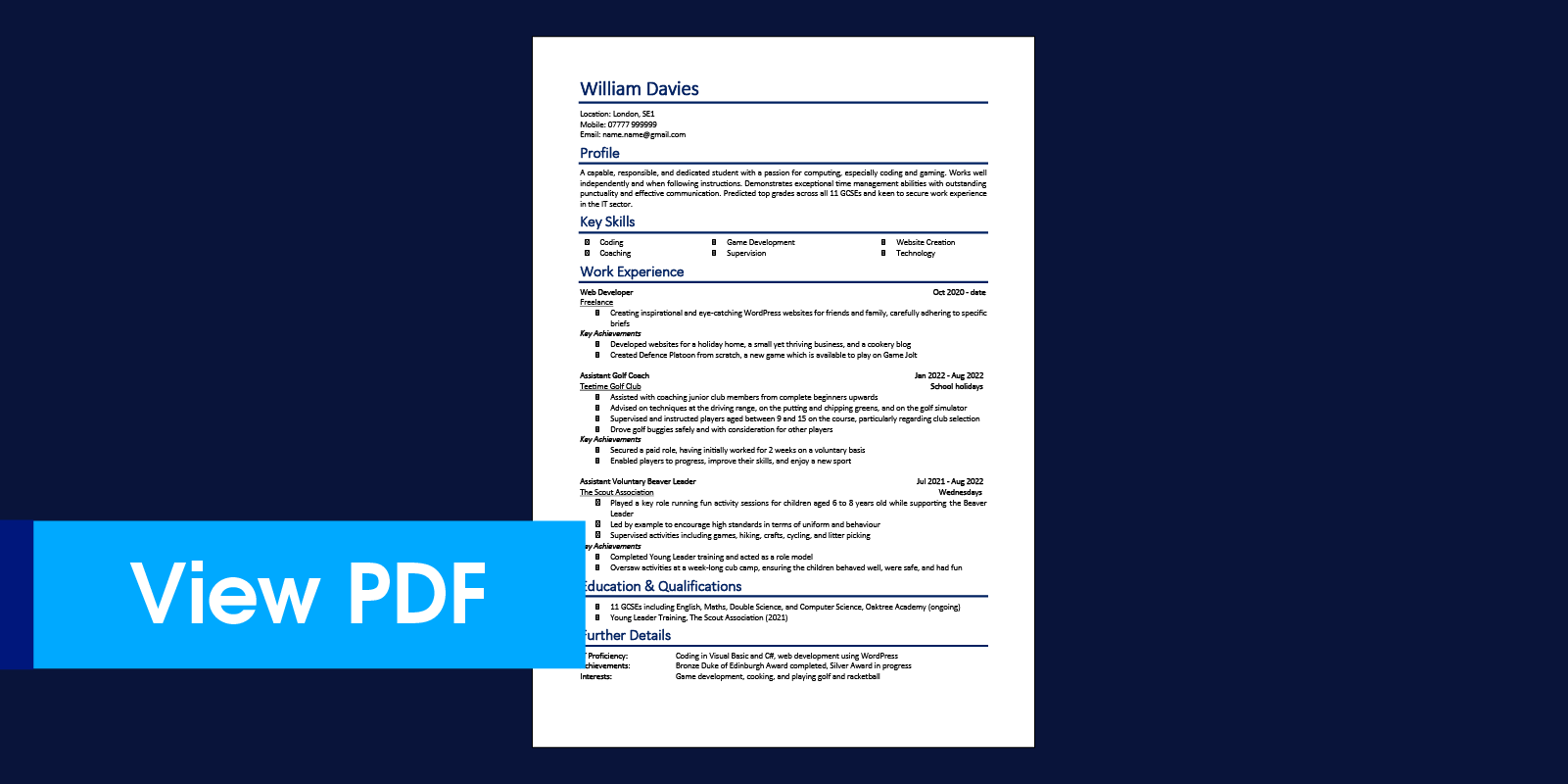 Teenager CV example 1 from TopCV