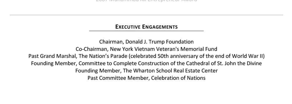 Sample Senior Resume Executive Engagement Section Donald Trump