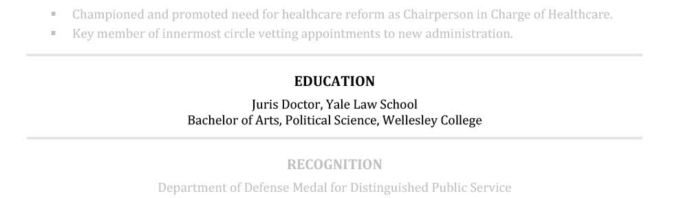 Sample Senior Resume Education Section Hillary Clinton